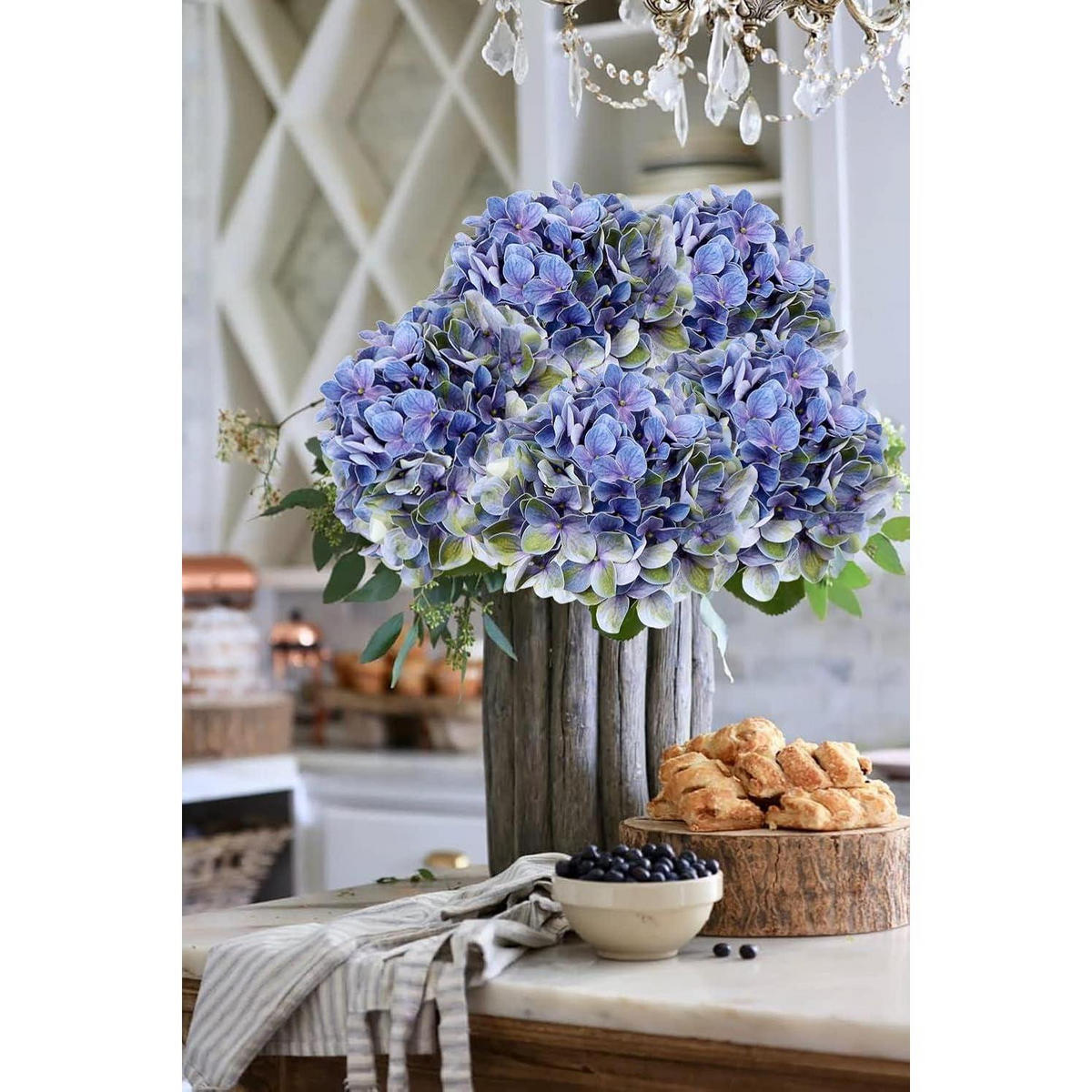 KUNSTBLUMEN Hortensie 2 Stück Slate Blue 63 cm - Blau, Kunststoff (10cm)