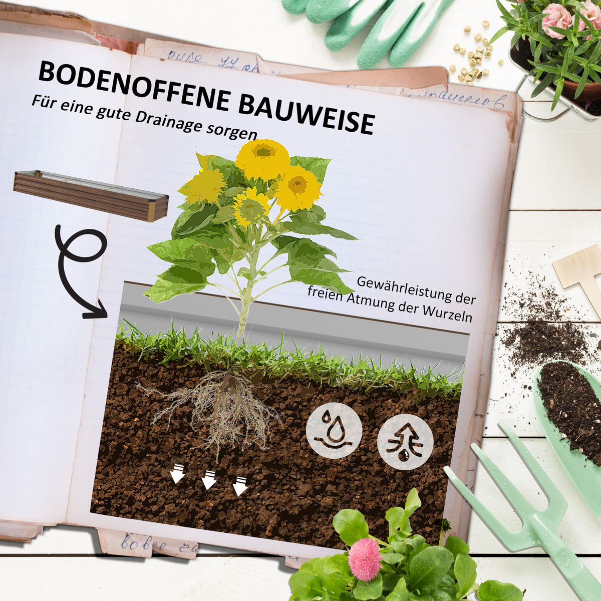 HOCHBEET aus Stahl, Blumenkasten, Gemüsebeet, für Balkon, Garten, Dunkelbraun - Braun, Metall (60/30/240cm) - Outsunny