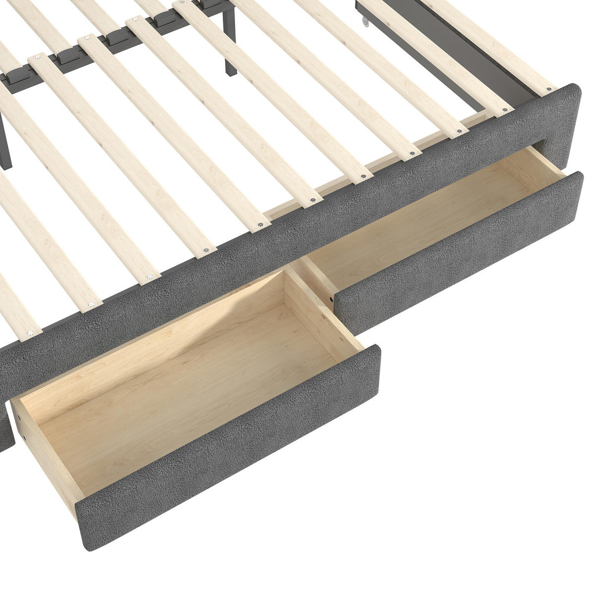 TAGESBETT 90/190 cm DE-04688, mit LED, 2 Schubladen und Ausziehbett in Grau - Grau, Holzwerkstoff/Metall (90/190cm) - ComfortXL