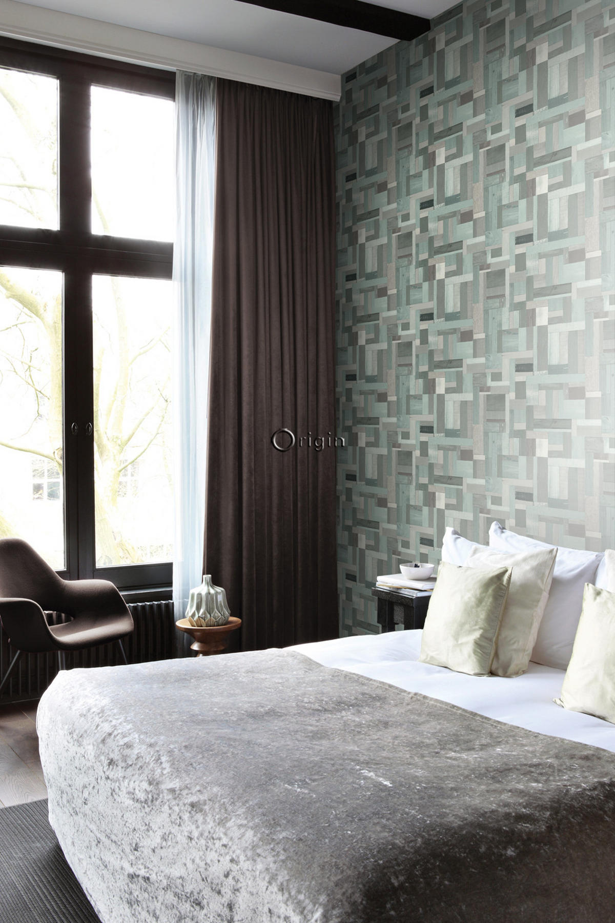 TAPETE Altholz-Motiv 53 cm x 10.05 m - Türkis, Papier (53/1000cm) - Origin Wallcoverings