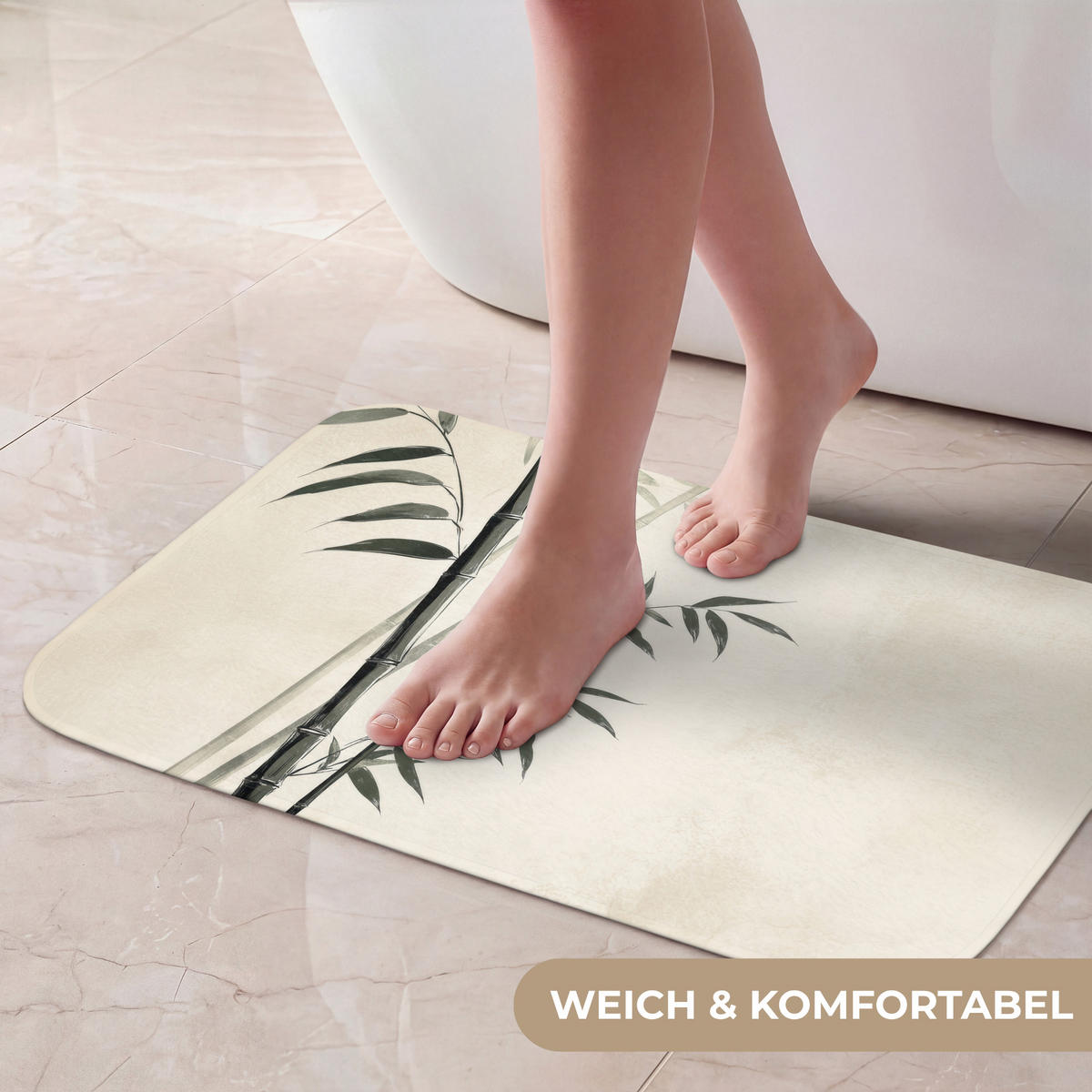 KOUPELNOVÁ PŘEDLOŽKA Japandi - Bambus - béžová 60x40 cm - ecru, textil/plast (60/40cm) - OnlyWow