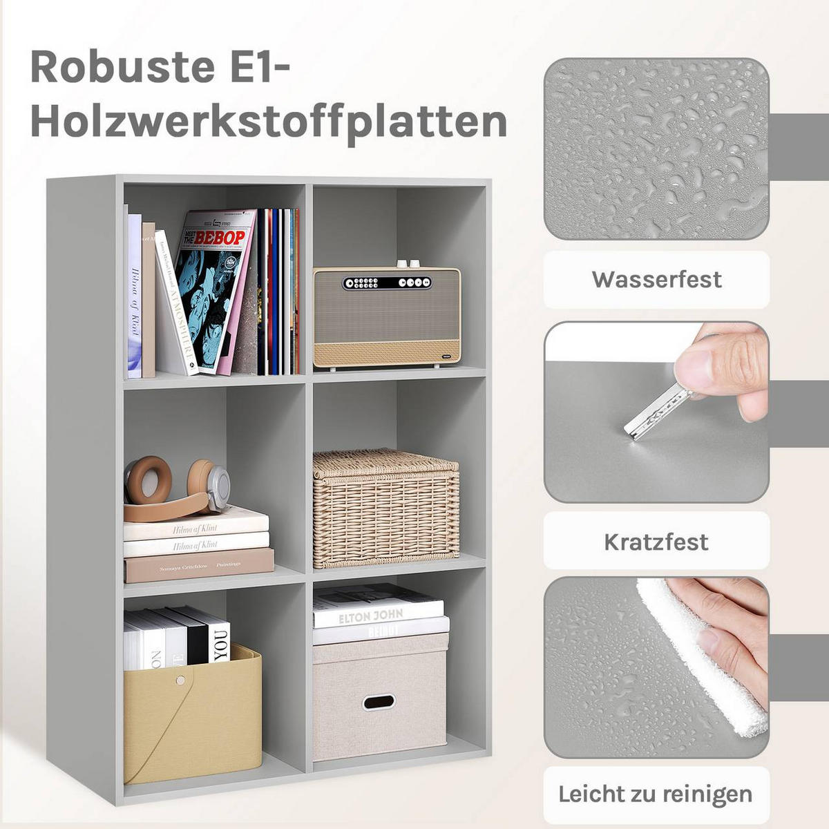 BÜCHERREGAL mit 6 Fächer, Holzwerkstoff, Grau - Grau, Holzwerkstoff (59.5/89/29cm) - Woltu