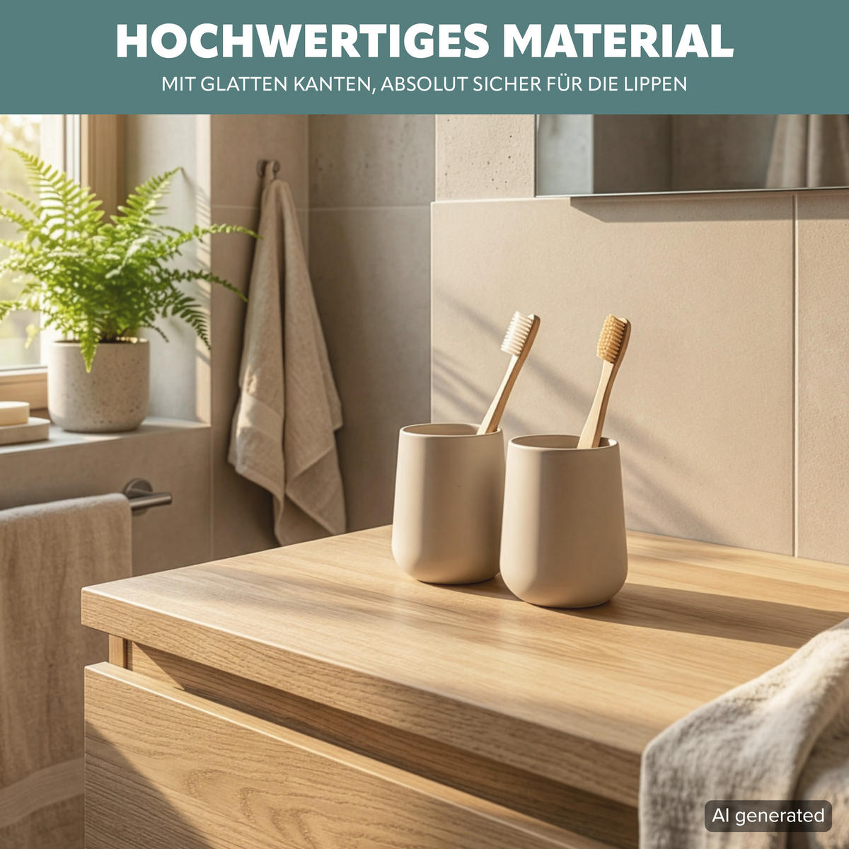 BECHER-SET TESERO 2tlg., Soft-Touch, beige - Beige, Kunststoff (8.5/10.5/8.5cm) - eluno