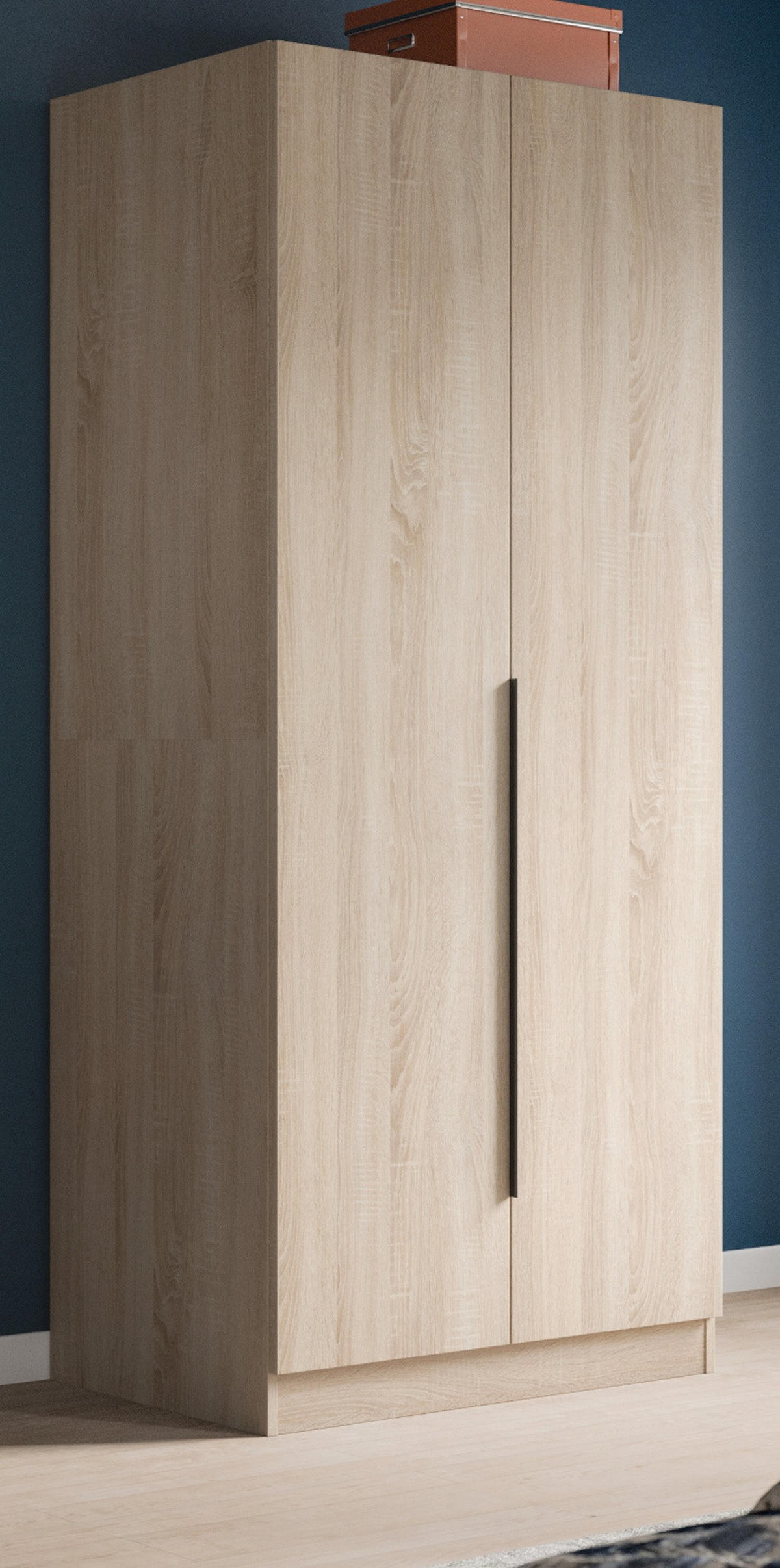 KLEIDERSCHRANK Eiche Sonoma 2-türig 80 x 181 cm, Drehtürenschrank mit Kleiderstange - Eichefarben/Schwarz, Holzwerkstoff/Kunststoff (80/181/52cm) - Inn.Furn
