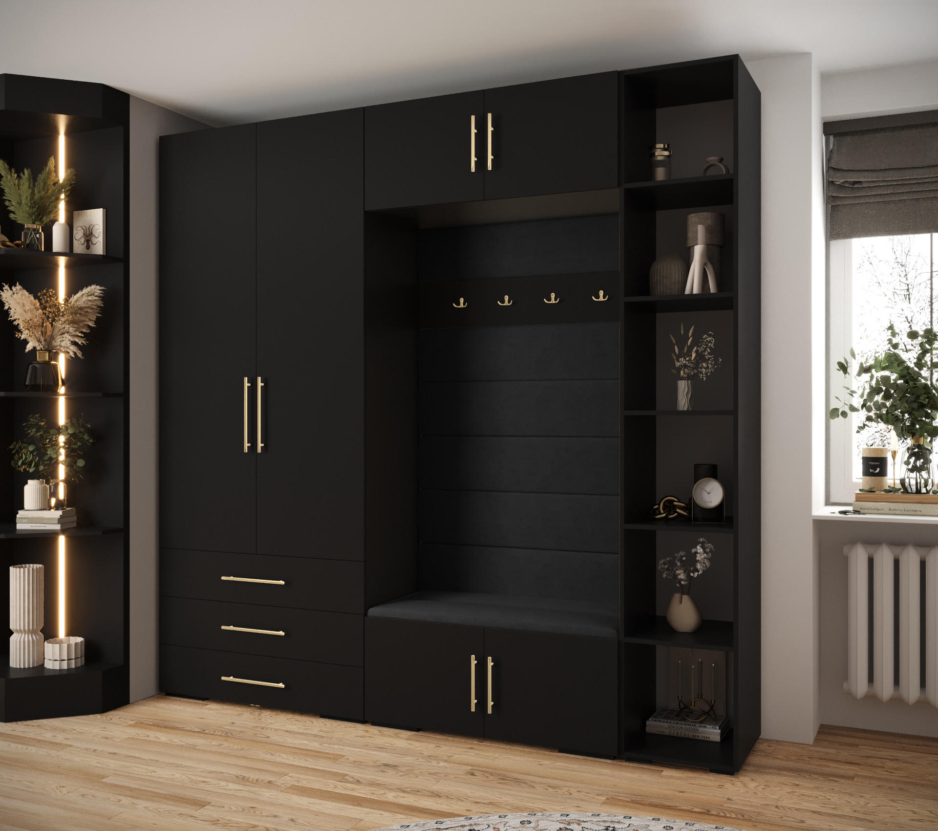 GARDEROBEN-SET 236,7/240/47 - Goldfarben/Schwarz, Holz/Metall (240/236.7/47cm) - Abiks Möbel