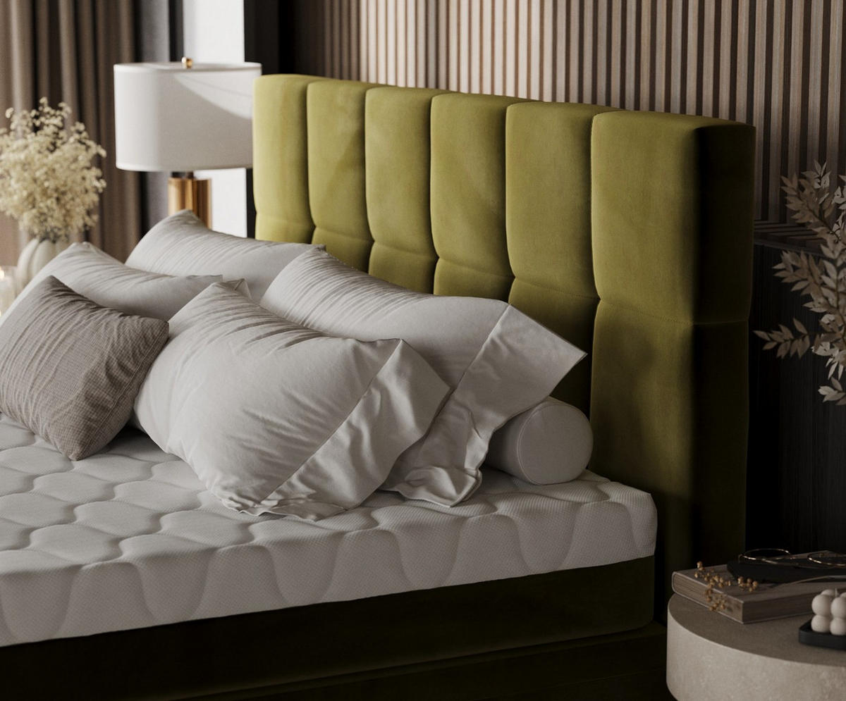 BOXBETT Elano 180/200 cm Olivgrün im Kronos Stoff - Schwarz/Olivgrün, Holz/Holzwerkstoff (180/200cm) - AltaBeds