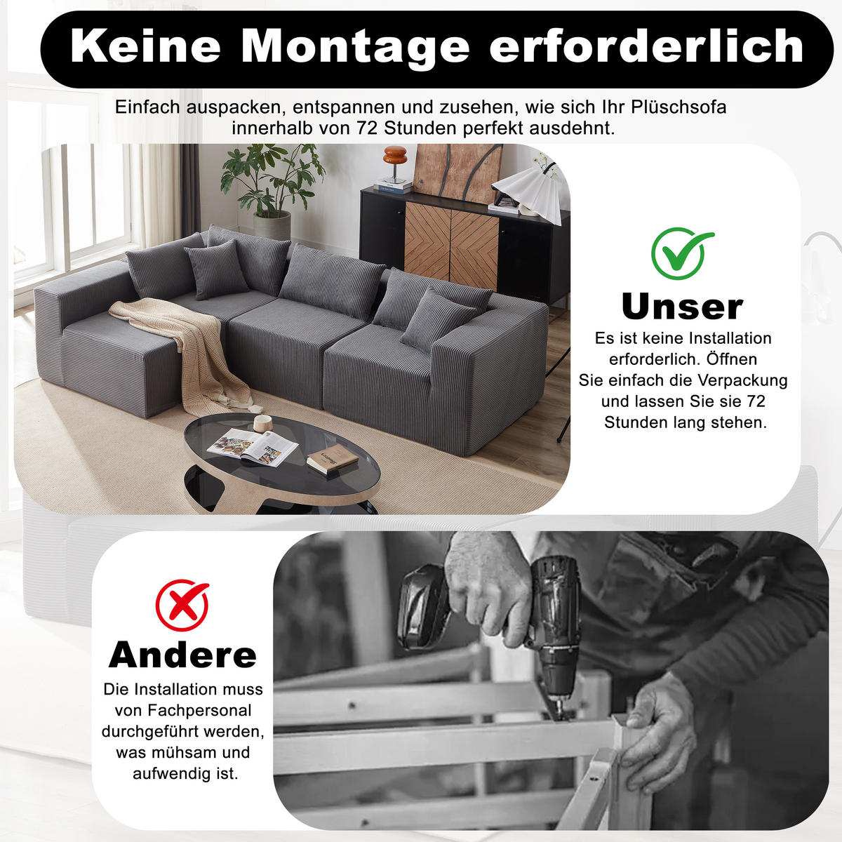 ECKSOFA 264/167/71 cm Grau Cord - Grau, Textil (264/167cm) - Oxeza