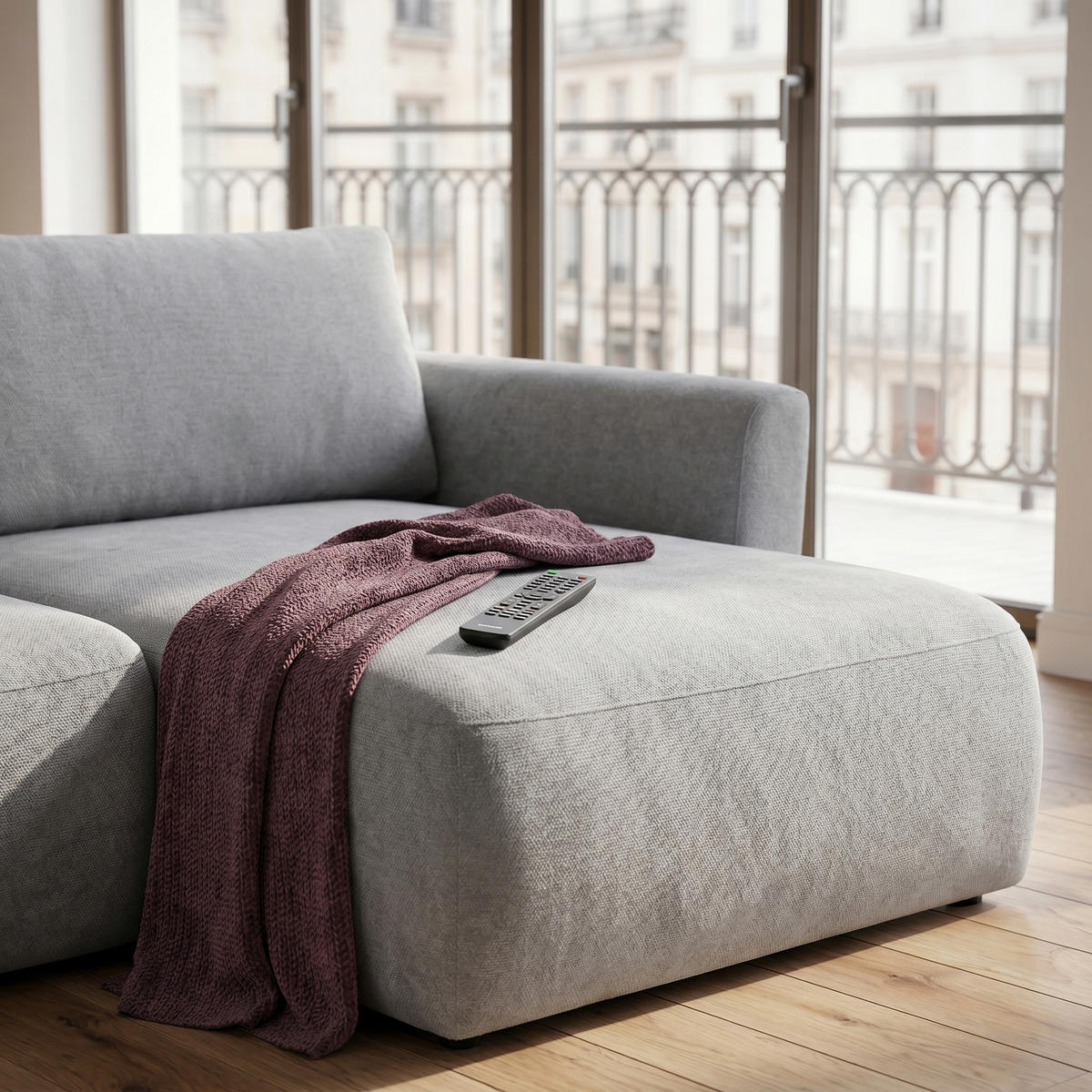 ECKSOFA BELLA L Rechts mit Schlaffunktion 140x205 Velours Grau - Schwarz/Grau, Holz/Kunststoff (165/230cm) - Muffo