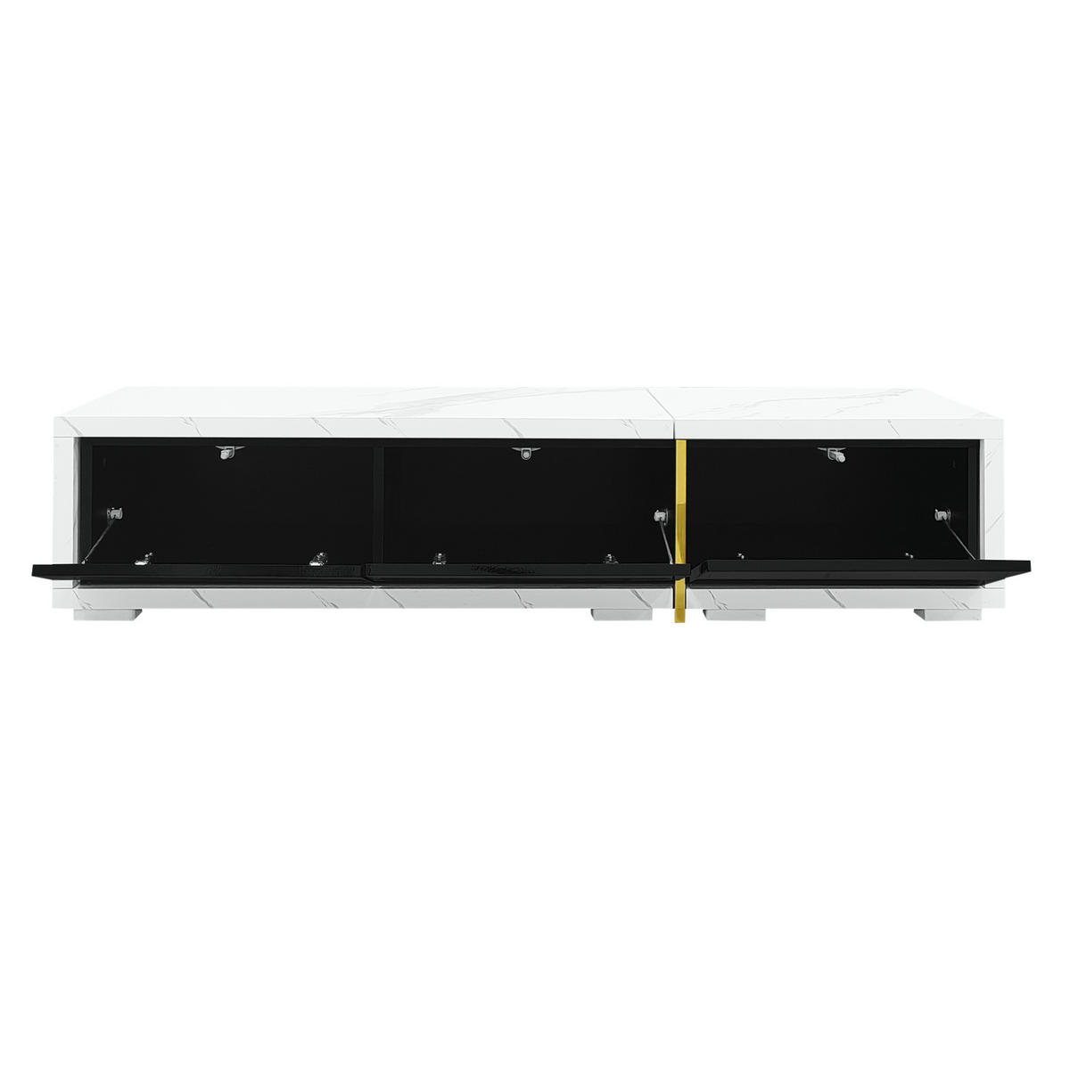 LOWBOARD 140-260 cm in Schwarz und Weißer Marmoroptik, drehbar mit Stauraum - Schwarz, Holzwerkstoff (260/30/40cm) - Flora Grace
