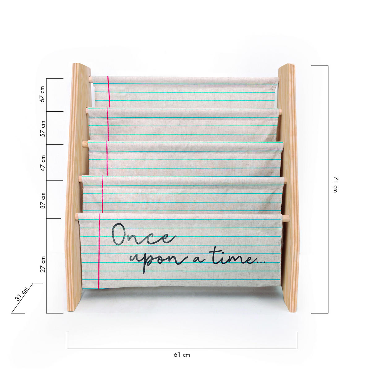 BÜCHERREGAL aus Kiefer-Sperrholz und bedrucktem Onceupon-Textil - Beige, Holz (31/71/61cm) - RNT By Really Nice Things