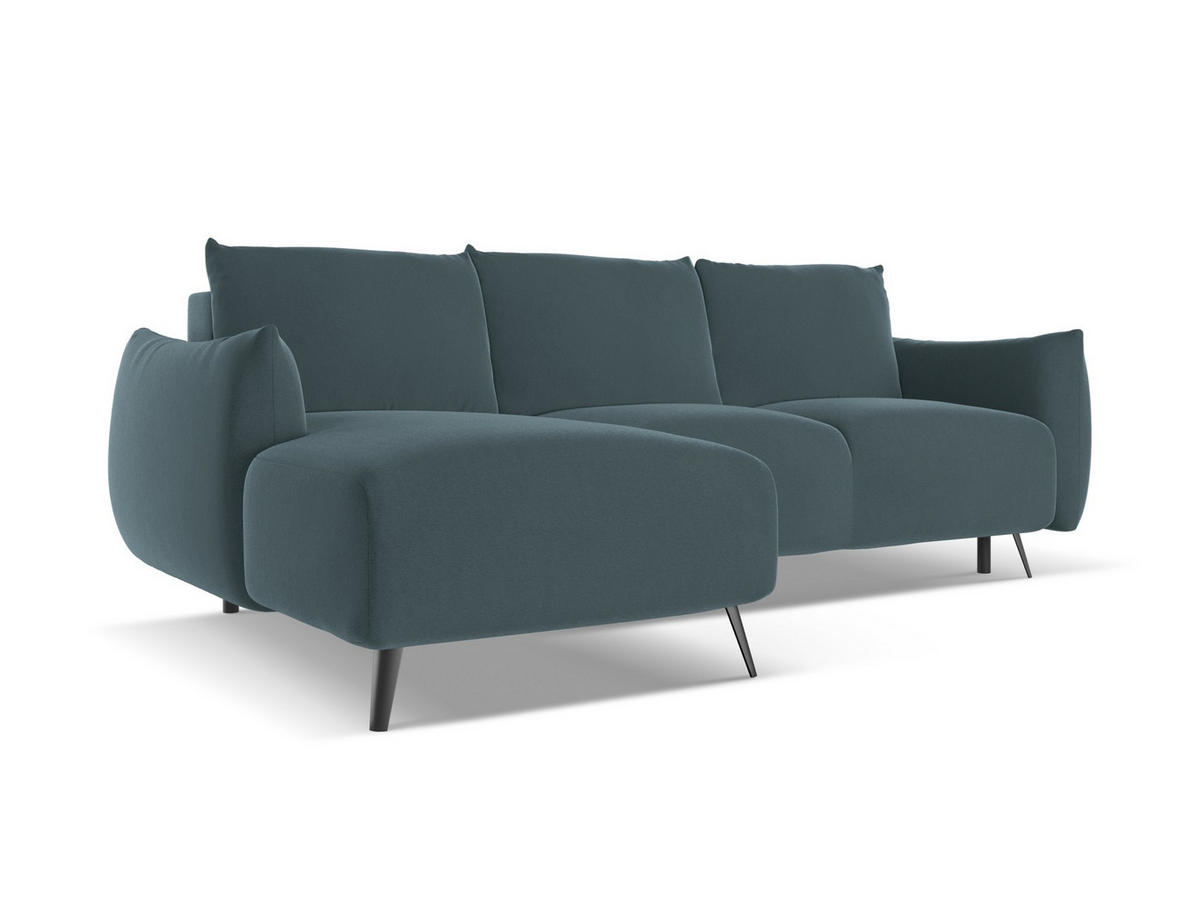 ECKSOFA mit Schlaffunktion Samt Stoff Blau - Blau/Petrol, Textil/Metall (162/242cm) - Makamii