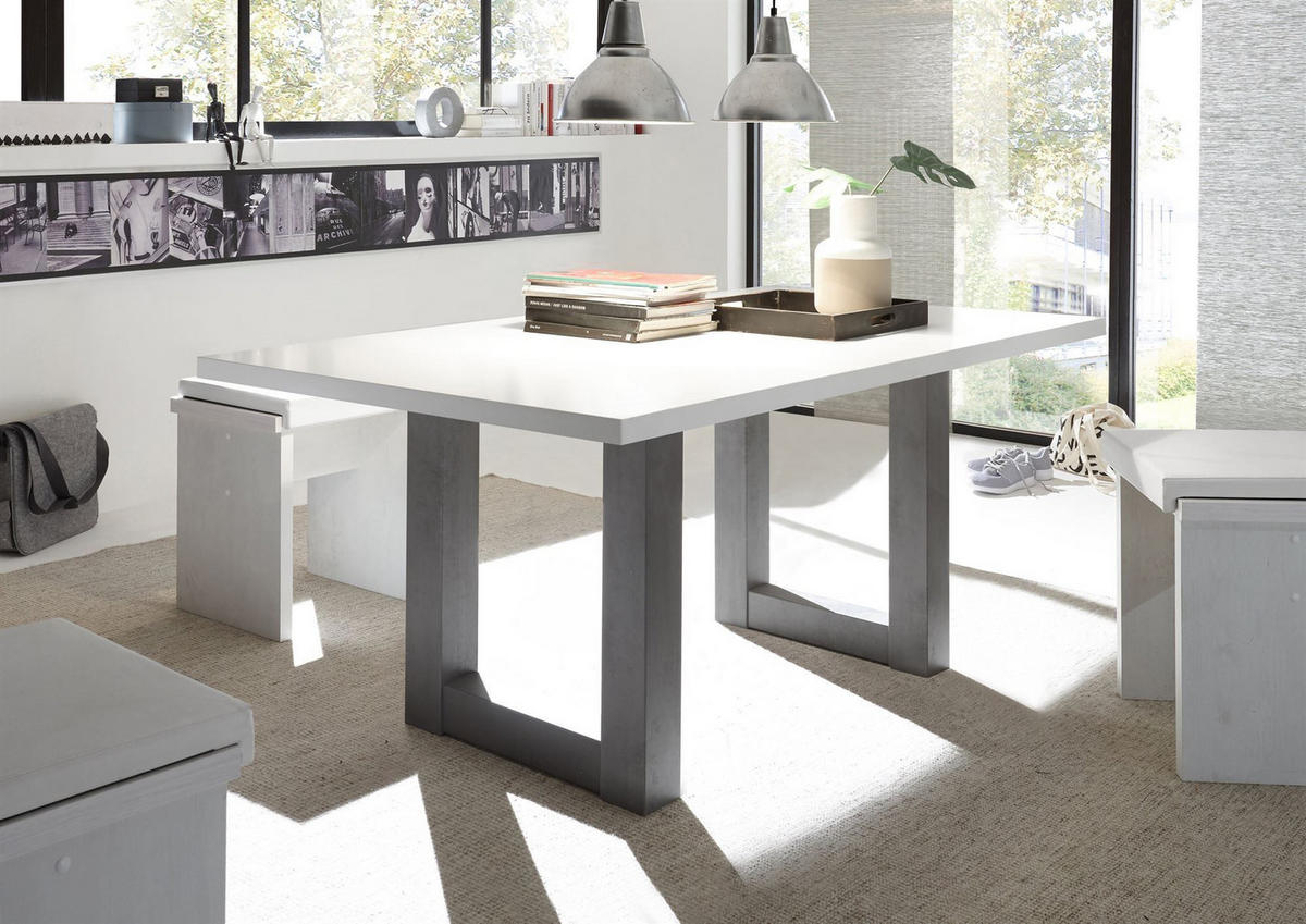 ESSZIMMERTISCH Eila 4 140 x 90 x 75 Esstisch Graphit/Weiß Matt Lack - Weiß, Holz (140/90/75cm) - 58aufmkessel