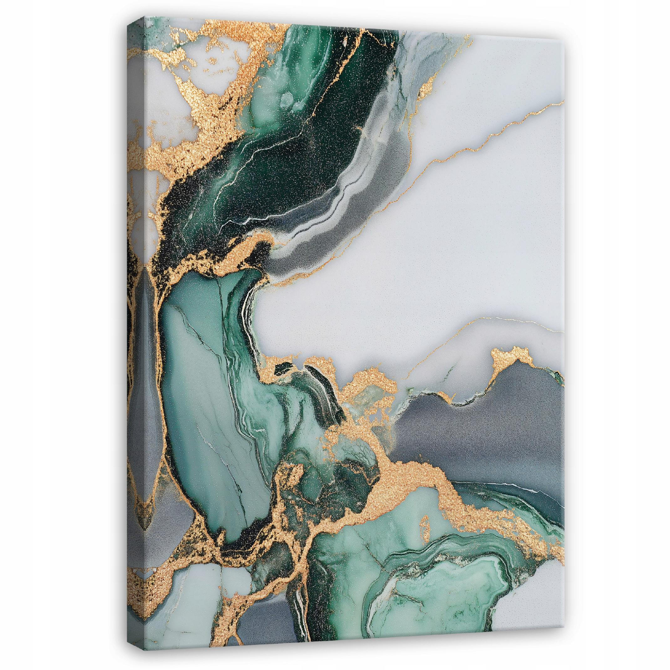 LEINWANDBILD Abstrakt Marmor Grün Gold Modern Wohnzimmer 120x80 - Grau, Holzwerkstoff (80/120cm) - Wallarena