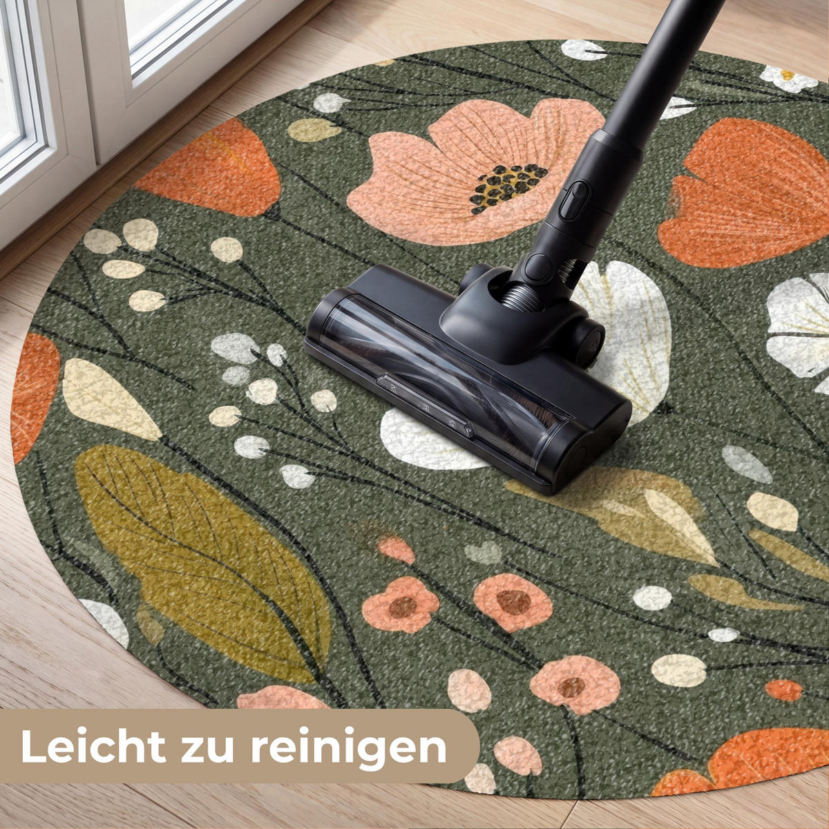 ROHOŽKA Květiny - ilustrace - zelená 90x90 cm - tmavě zelená, textil/umělá hmota (90/0.4cm) - MuchoWow