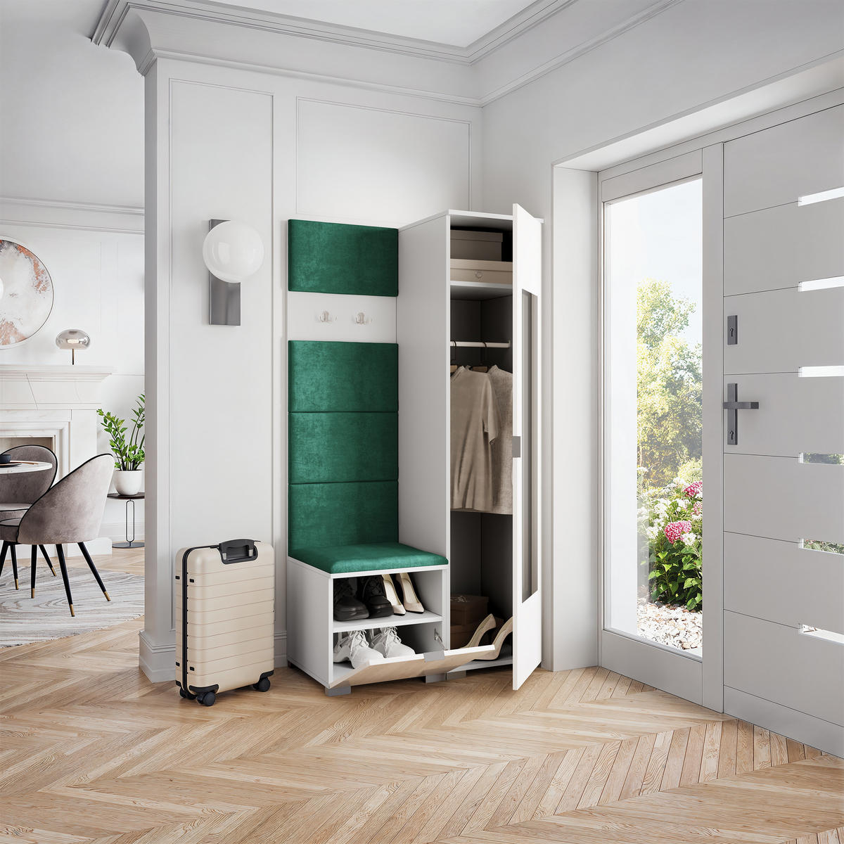 GARDEROBENSCHRANK VIRA 95/181/51 cm Modern Garderobe-Set Weiß - Weiß/Grün, Holzwerkstoff (95/181/51cm) - MASSENO