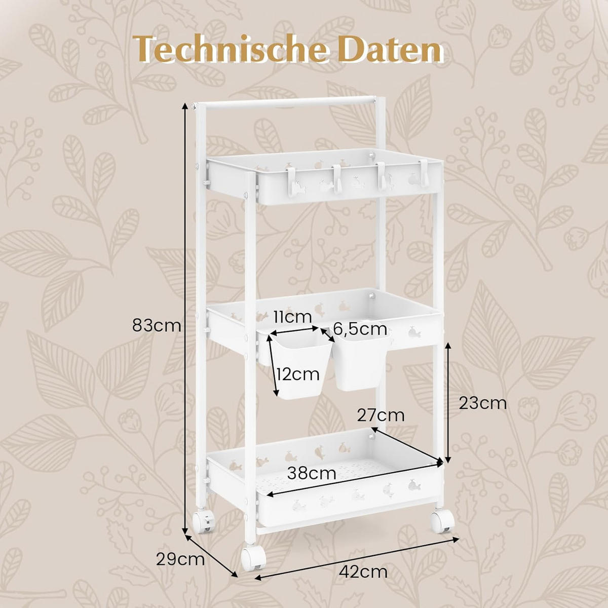 SERVIERWAGEN Weiß - Weiß, Kunststoff (29/83/42cm) - COSTWAY