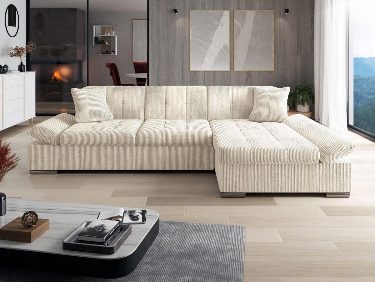 ECKSOFA Malwi Cord, Seite: Rechts - Creme, Holz/Textil (278/161cm) - MIRJAN24