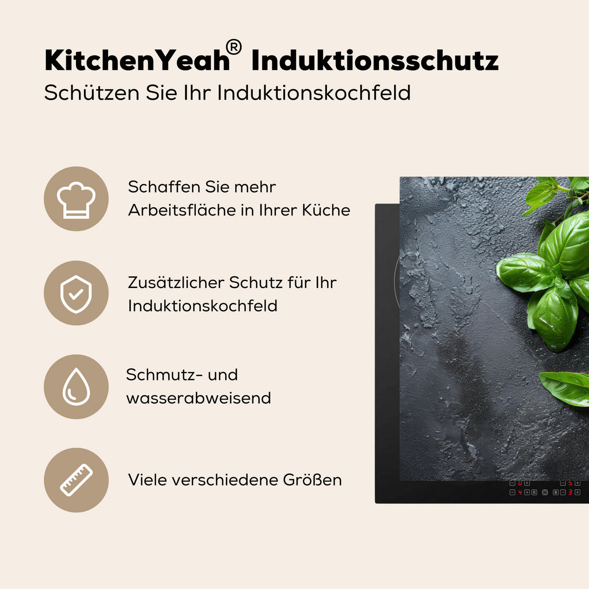 HERDABDECKPLATTE Obst - Grau - Konkret - Orange - Pflanzen Induktionsmatte 77x51 cm - Anthrazit, Kunststoff (77/51/0.2cm) - MuchoWow