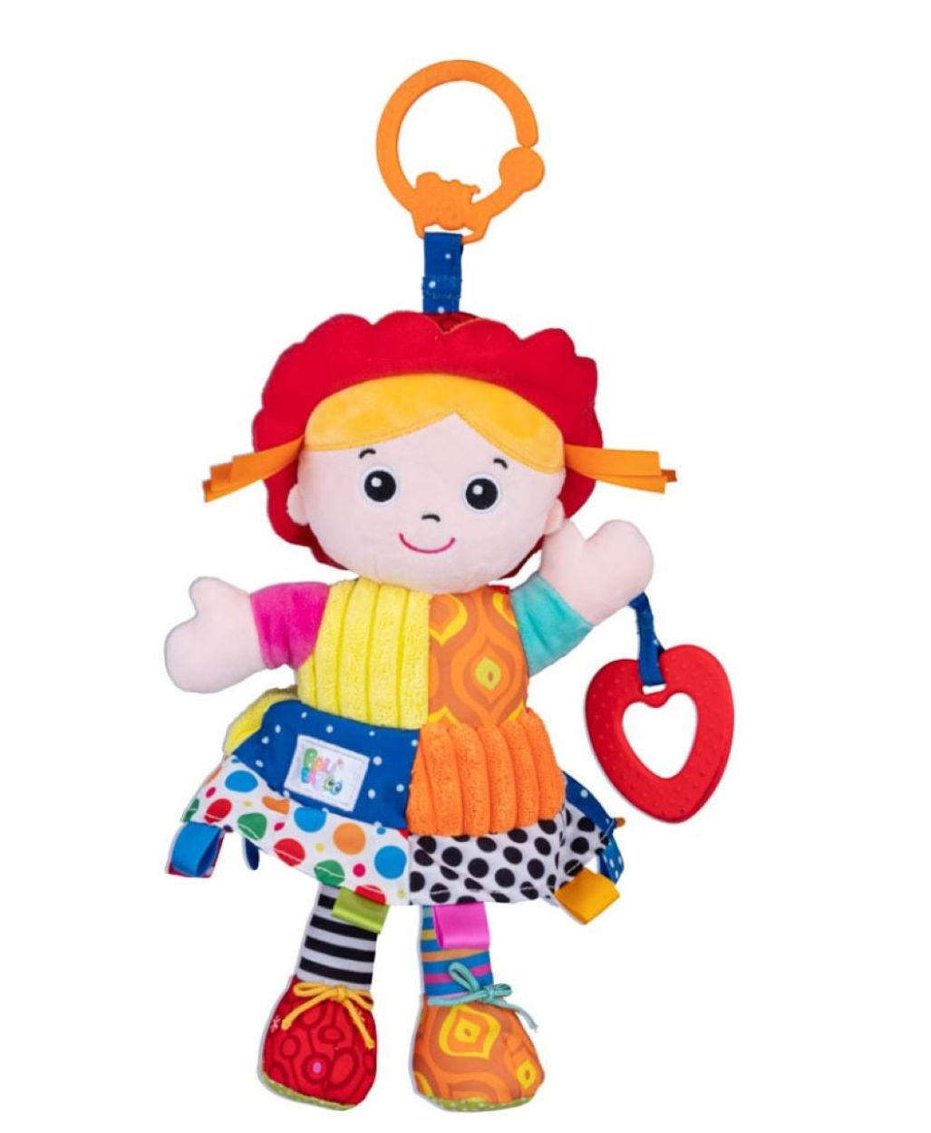 BABYRASSEL Baby Plüsch- Puppe 81133 bunt C-Ring, Beißring, Greifling, Stoffpuppe, weicher Stoff, ab Geburt - Multicolor, Textil (18/3/25cm) - Bali Bazoo