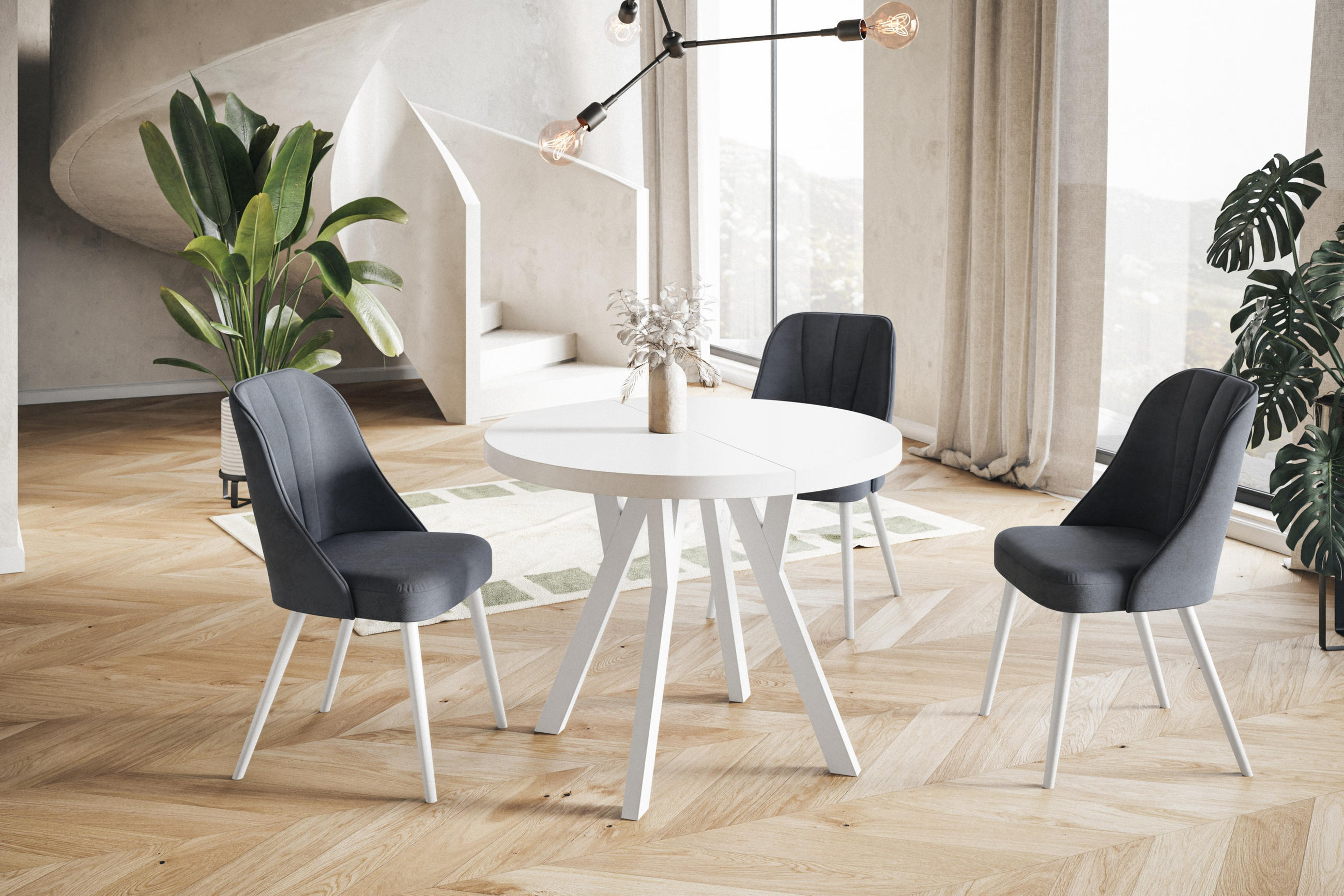 ESSZIMMERTISCH OVO, ausziehbarer Tisch 90 cm bis 190 cm, Farbe: Weiß, mit Holzbeinen in Farbe Weiß - Weiß, Holzwerkstoff (90/90/77cm) - Alpi-Möbel