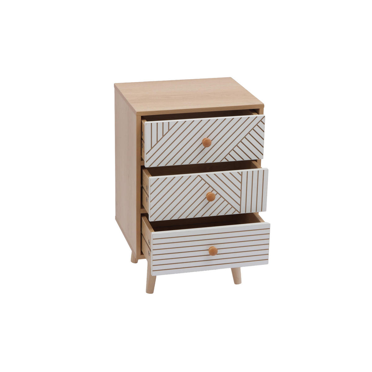 NACHTTISCH 3 Schubladen Braun Weiß 35/29/55 - Braun, Holz (35/55/29cm) - Mobili Rebecca