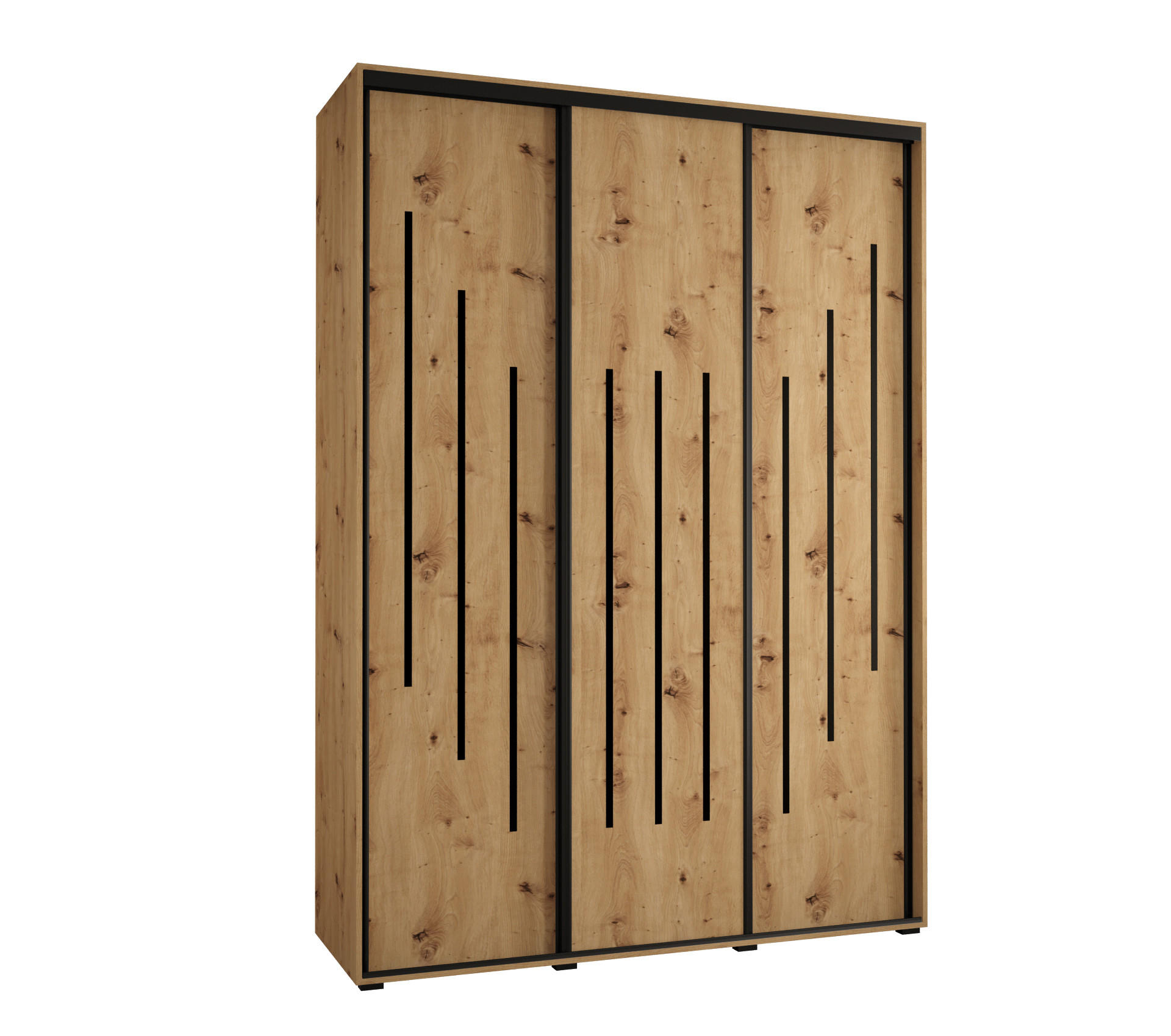 Abiks Möbel Schwebetürenschrank Eiche Artisan, Eiche Artisan, Schwarz 180x235x60 cm