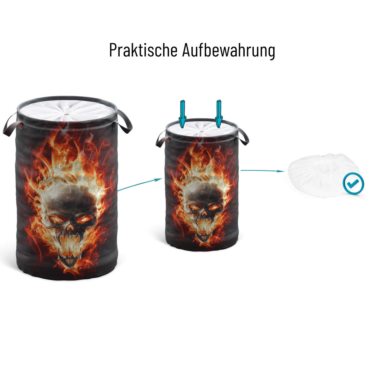 WÄSCHEKORB Totenkopf in Flammen - Braun, Textil (37/55/55cm) - Sanilo