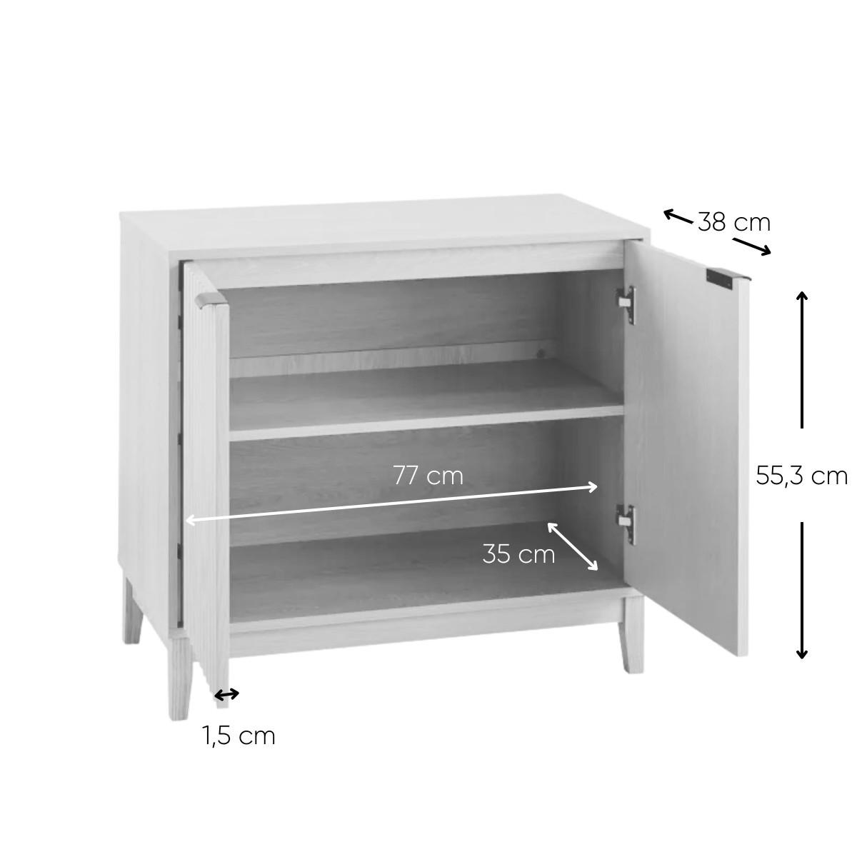 SIDEBOARD mit 2 Türen und geriffelten Fronten bologne 40/72/80 cm - Eschefarben, Holzwerkstoff (40/72/49.5cm) - Calicosy