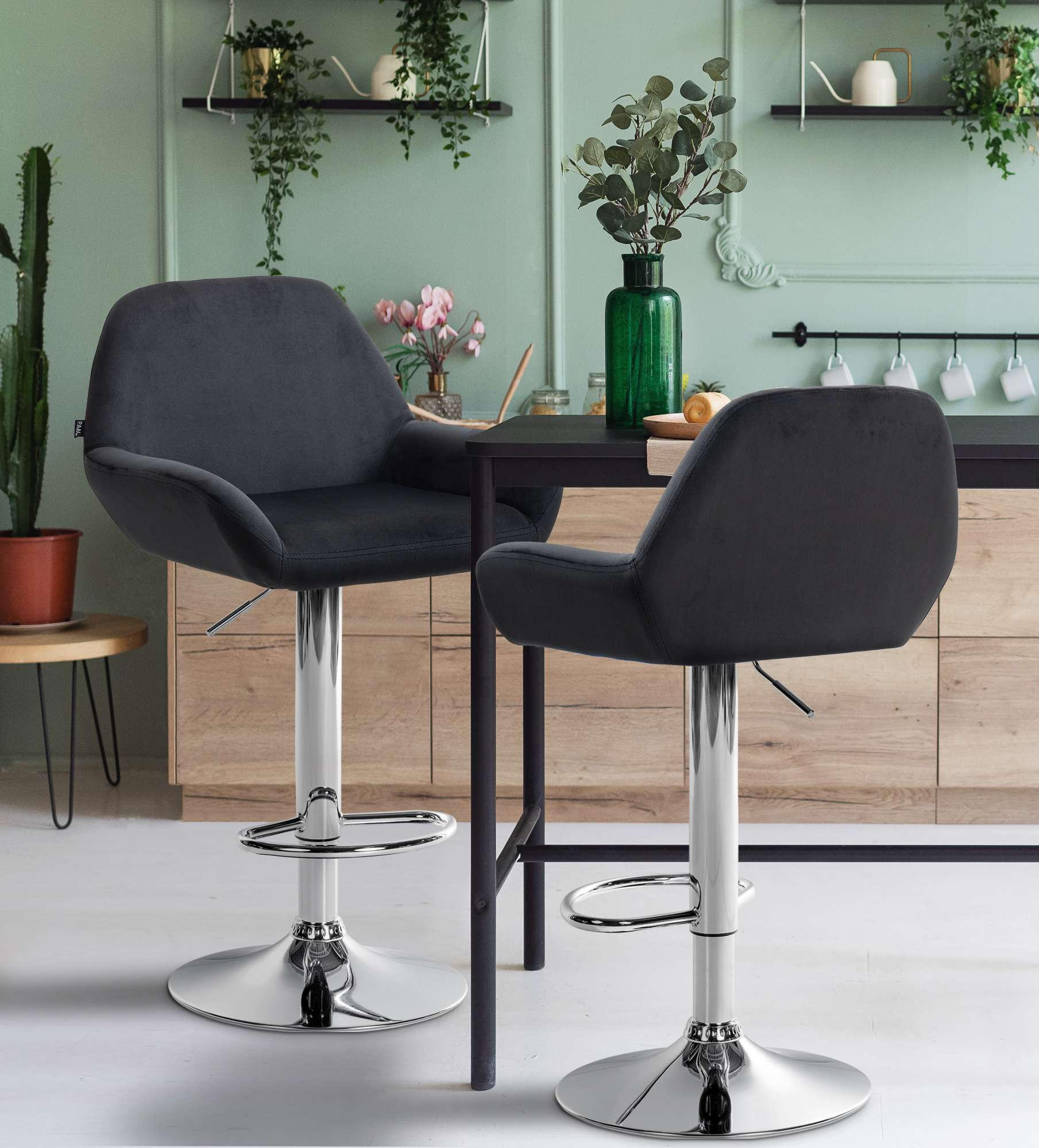 BARHOCKER 2er Set Samt schwarz - Chromfarben/Schwarz, Textil/Metall (51/89/52cm) - CLP