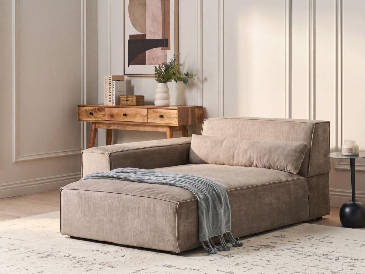 CHAISELONGUE-RECHTSSEITIGE Stoff Hellbraun Hellnar - Hellbraun/Braun, Textil (102/70/176cm) - Beliani