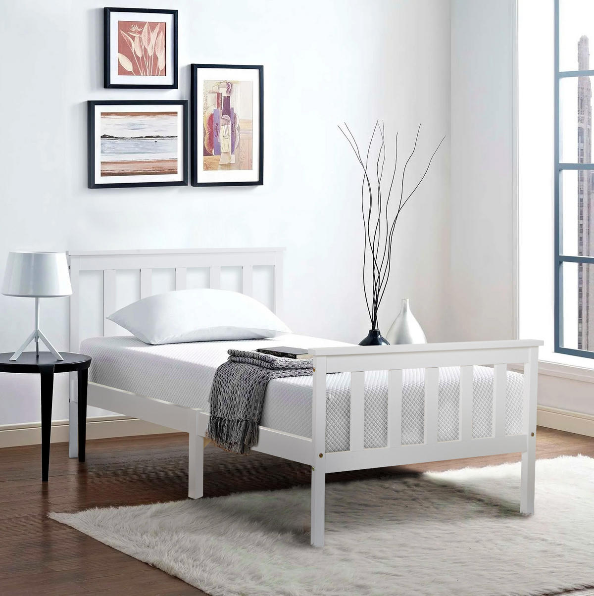EINZELBETT 90/200 cm mit Lattenrost und MDF, platzsparendes Design, Weiß - Weiß, Holzwerkstoff (90/200cm) - Redom