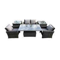 GARTENMÖBEL-SET ESSGRUPPE LOUNGE Esstisch MIT SOFA 2 BEISTELLTISCHE Polyrattan Dunkelgrau Gemischt - Dunkelgrau, Metall - Fimous