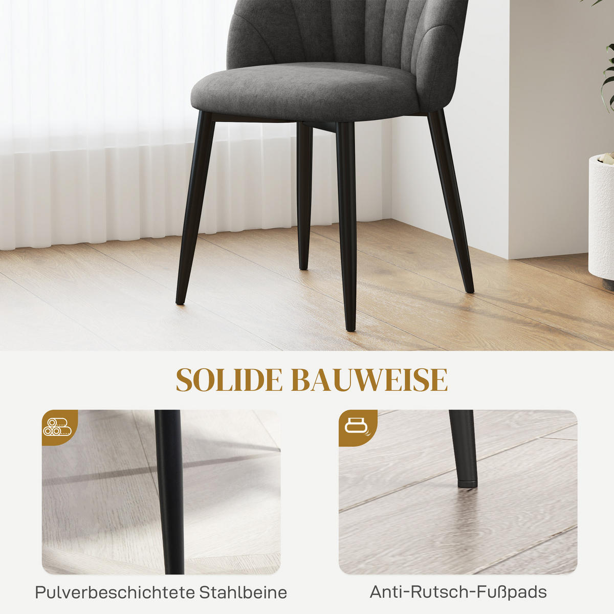 ESSZIMMERSTÜHLE 4er Set Küchenstuhl mit Samtoptik, Ergonomischer Rückenlehne - Dunkelgrau, Textil (52/79/54cm) - HOMCOM