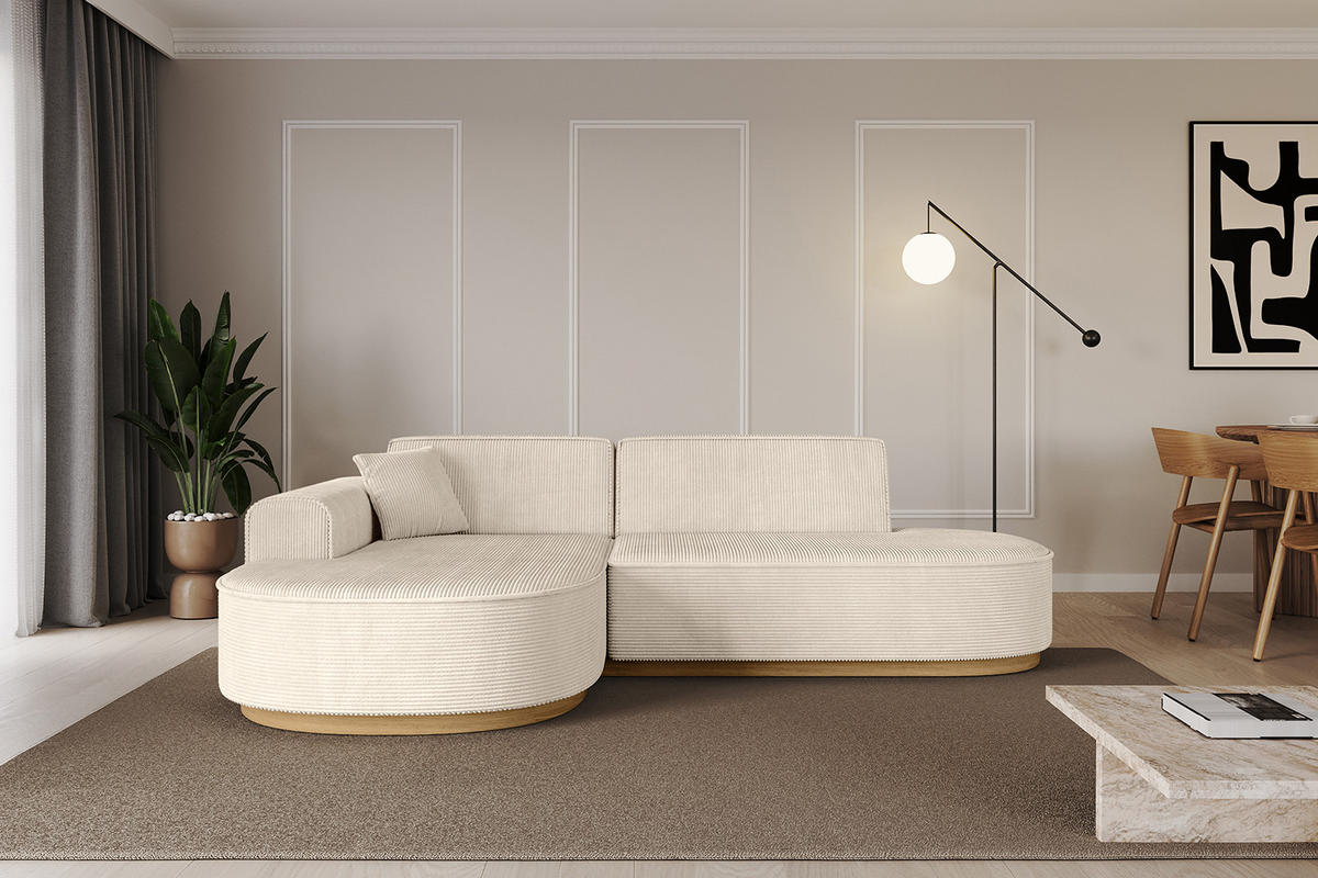 ECKSOFA Ottomane Links MARI-L1-v2 - 243x171x83 cm Beige Cord - Beige, Holzwerkstoff/Textil (243/171cm) - ALTDECOR