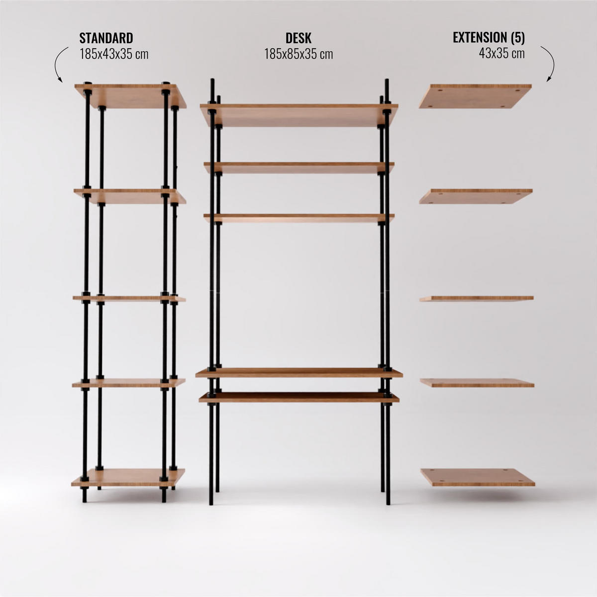 SCHREIBTISCH mit Regal 185x151x35/52,5cm - Eiche San Remo, Metall (151/185/52.5cm) - AR Shelving