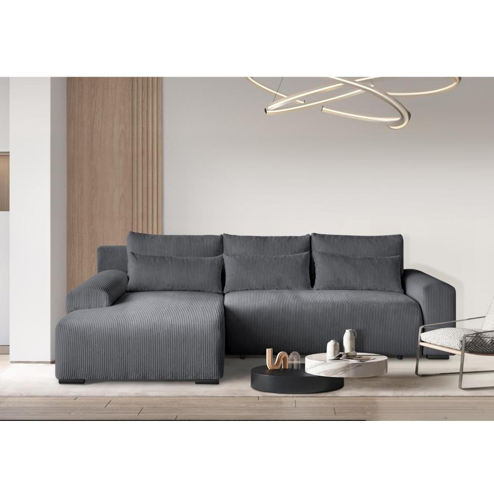 ECKSCHLAFSOFA Benny grau links - Schwarz/Grau, Kunststoff/Textil (271/185cm) - Beautysofa