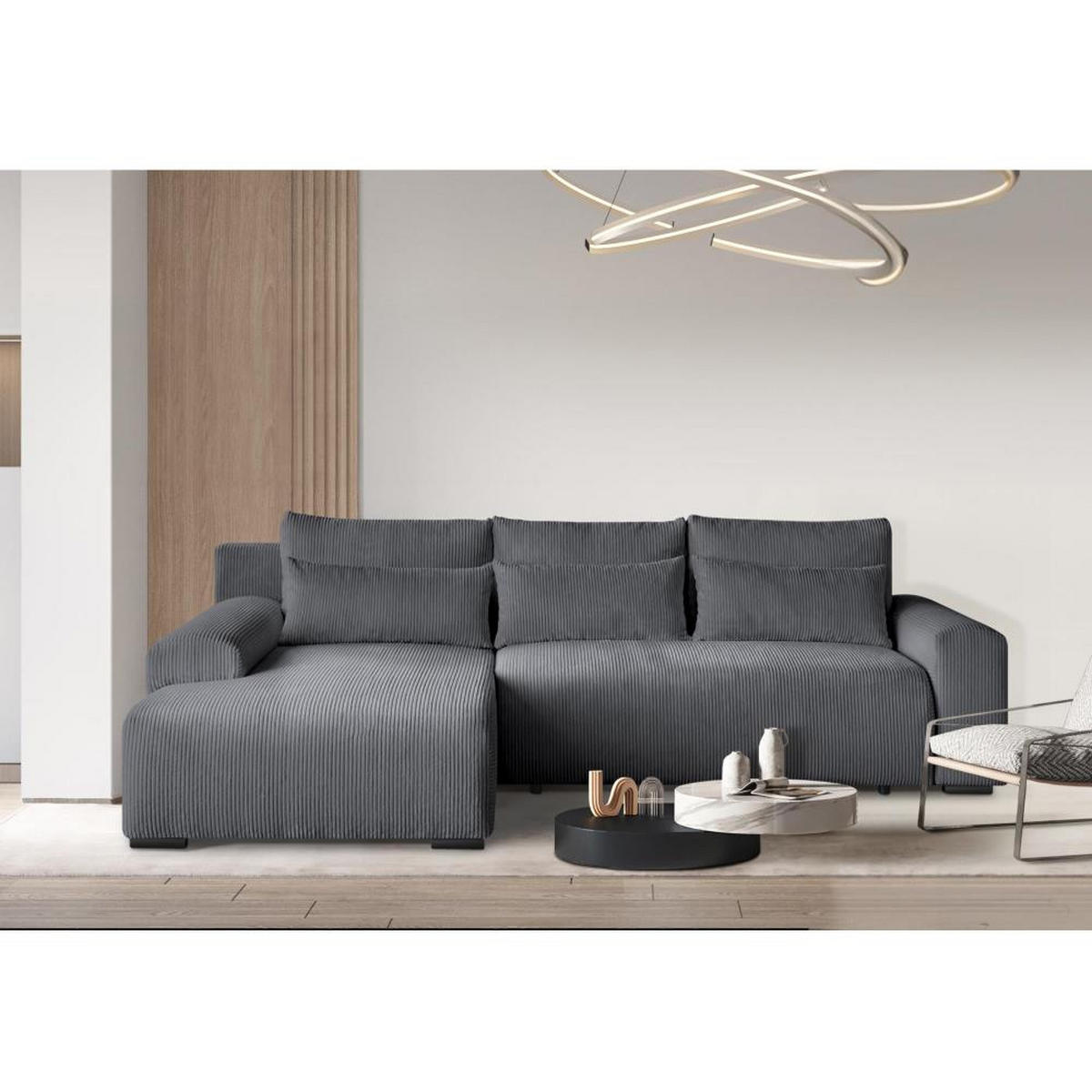 ECKSCHLAFSOFA Benny grau links - Schwarz/Grau, Kunststoff/Textil (271/185cm) - Beautysofa