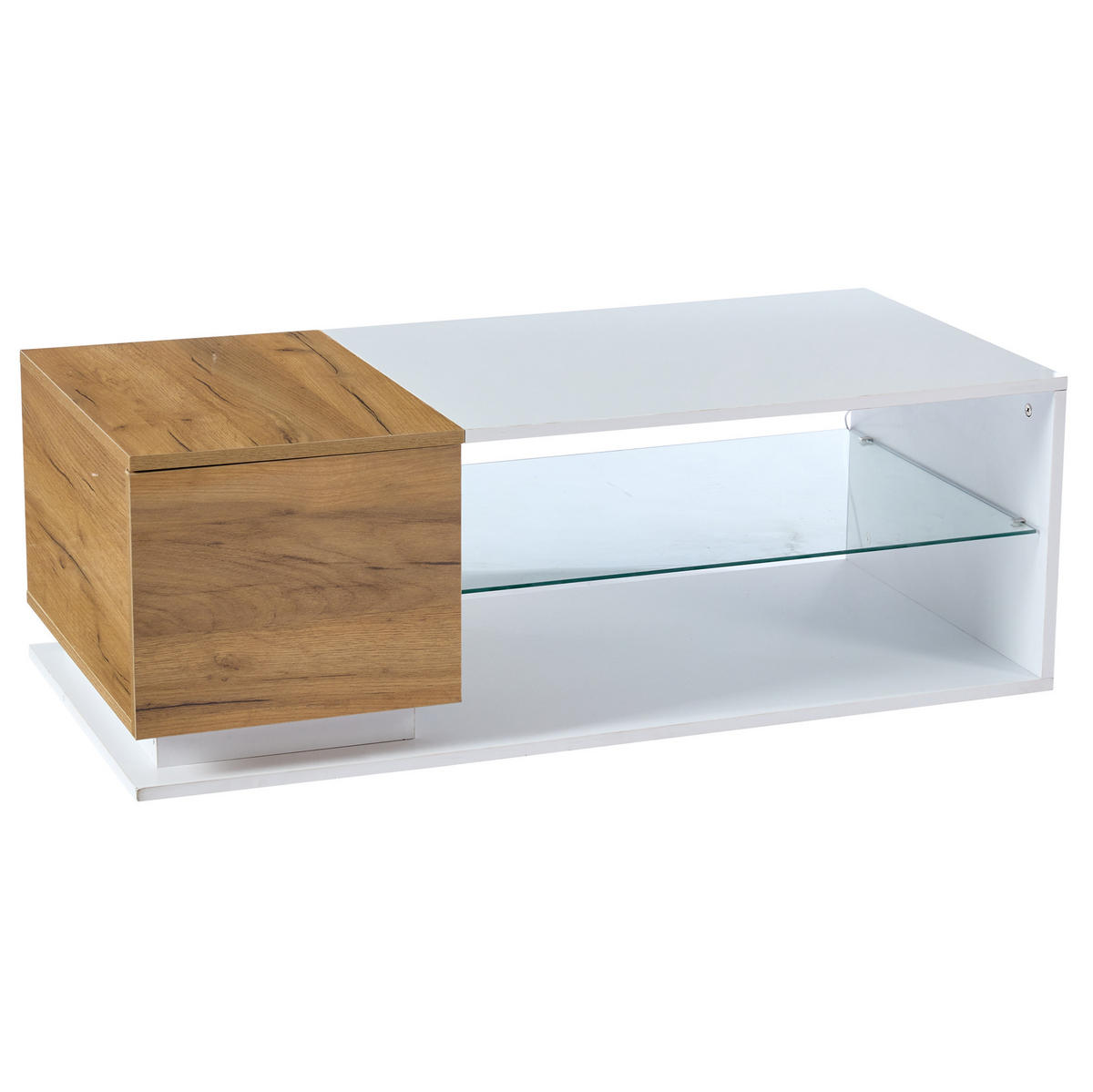 COUCHTISCH 105/50/36 cm mit LED-Beleuchtung, Stauraum und Hochglanzoberfläche, Weiß/Holzfarbe - Weiß, Holzwerkstoff (105/50/36cm) - Modfu