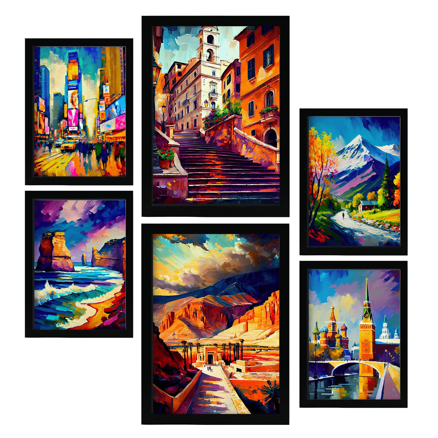 POSTER Set Mit 6 Warm Im Ölgemälde Stil A3 & A4 Rahmenlos - Klar, Papier (29/3cm) - Nacnic