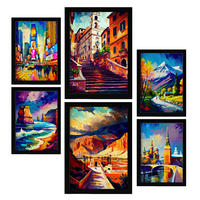 POSTER Set Mit 6 Warm Im Ölgemälde Stil A3 & A4 Schwarzer Rahmen - Schwarz, Papier (29/3cm) - Nacnic