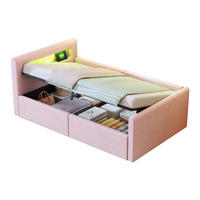 KINDEREINZELBETTEN aus Samtstoff 90x200 cm in Rosa mit LED, USB & Stauraum - Rosa, Textil (90/200cm) - Modfu