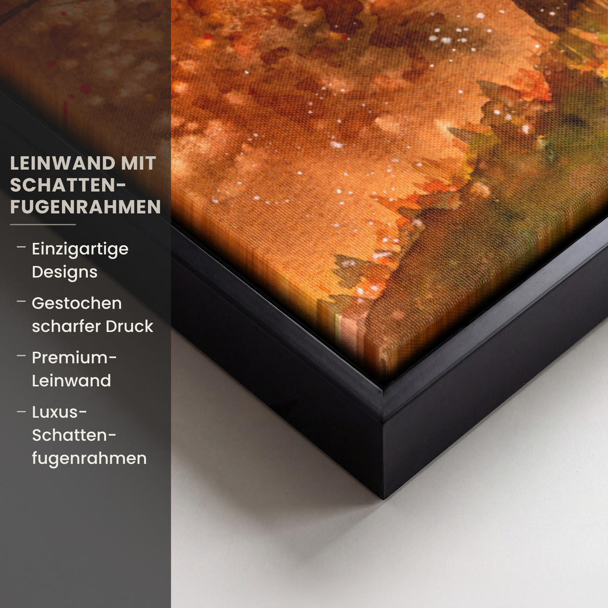 LEINWAND Bilder mit Rahmen - Natur - Ölfarbe - Hirsche - Tiere - Herbst - Orange - 80x60 - Orange, Textil (80/60cm) - MuchoWow