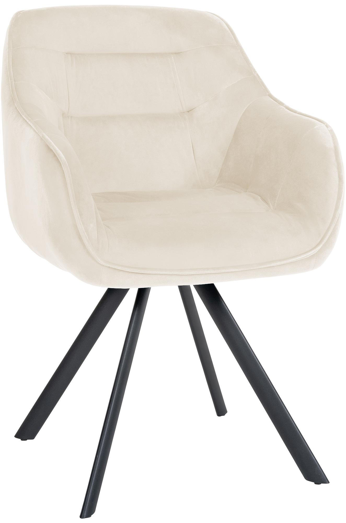 ARMLEHNENSTUHL Samt creme - Creme/Schwarz, Textil/Metall (57/90/63cm) - CLP