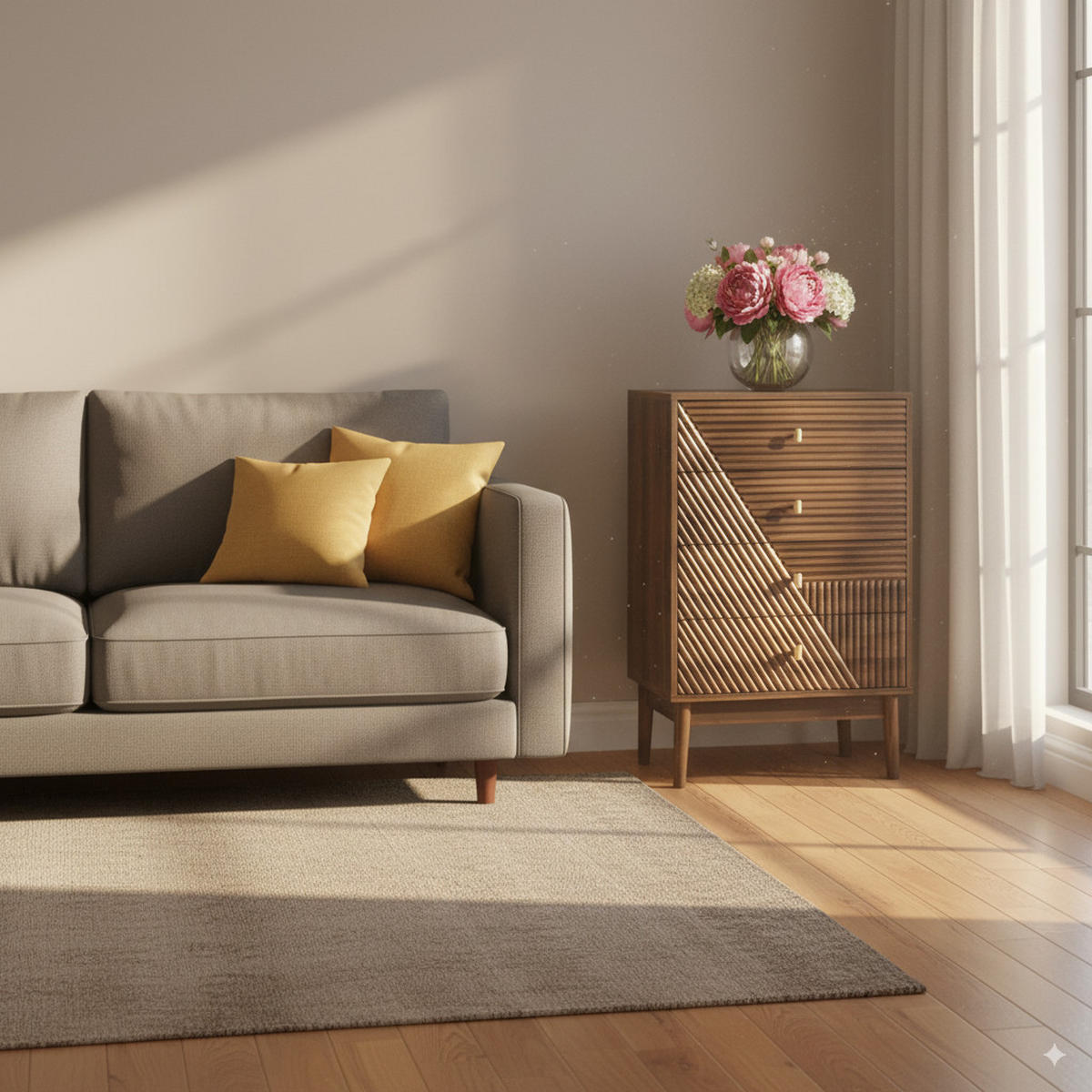 HIGHBOARD Eiche mit Rattanfronten und Schubladen - Braun, Holzwerkstoff (60/90/40cm) - Urban Meuble