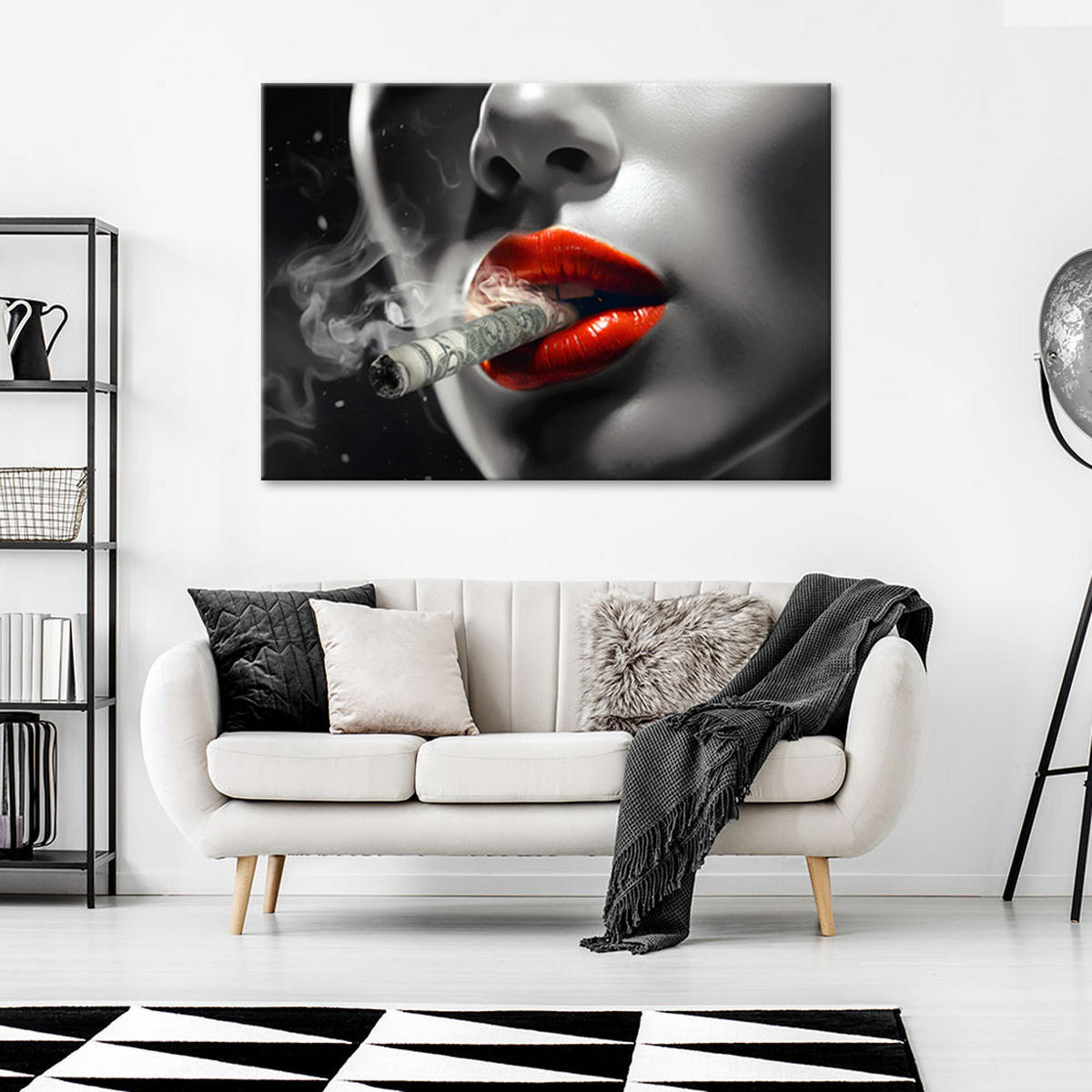 LEINWANDBILD Frau Mund Geld 90x60cm - Grau, Textil (90/60cm) - Feeby