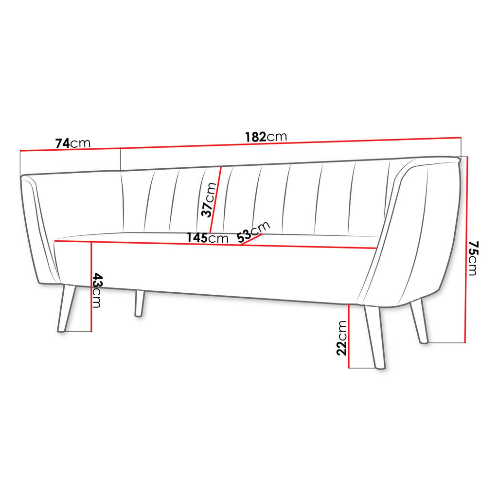 Thumbnail - Mirjan24 Sofa, Grau, Textil, Kiefer, 3-Sitzer, Rechteckig, 182x75x74 cm, Wohnzimmer, Sofas & Couches, Sofas