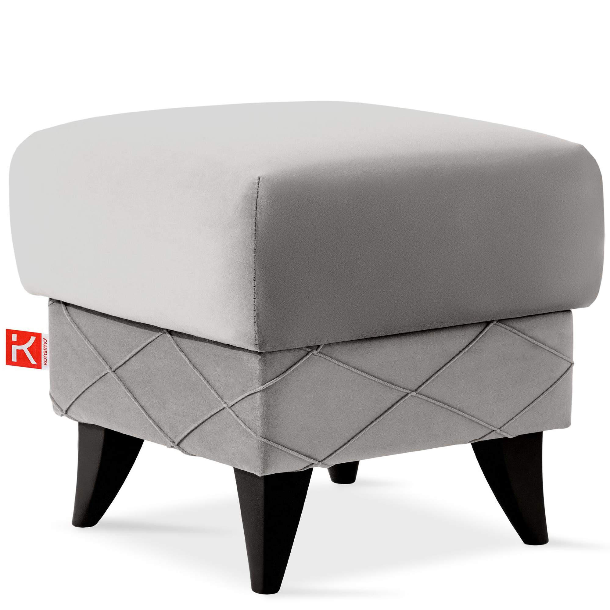 HOCKER GUSTAVO III Fußstütze, Velours, Hellgrau - Hellgrau, Holz/Holzwerkstoff (53/49/53cm) - KONSIMO®