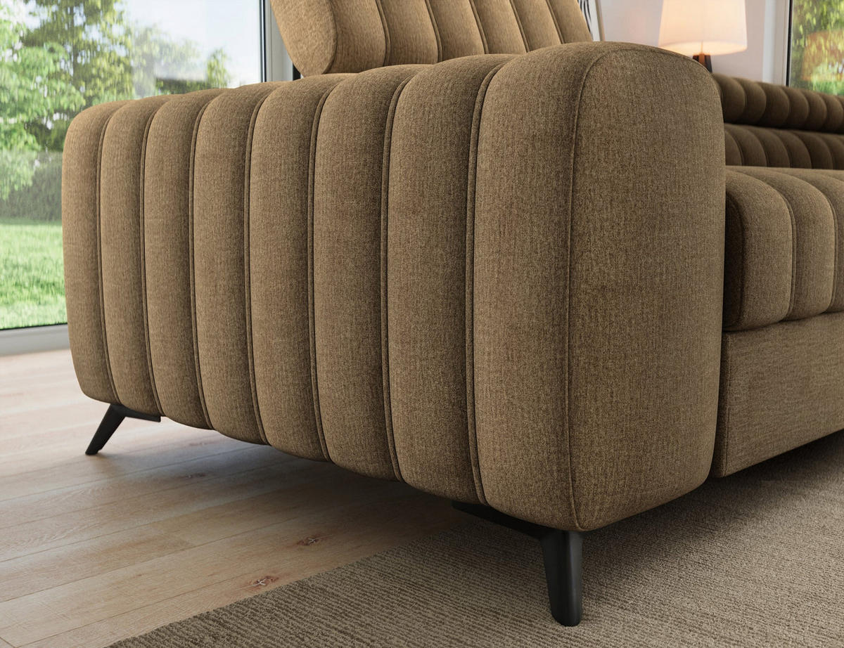 KANEDO Ecksofa mit Schlaffunktion und Bettkasten – Modernes Designsofa, verstellbare Kopfstützen, Metallfüße - Braun, Kunststoff (269/86cm) - Wohnideebilder
