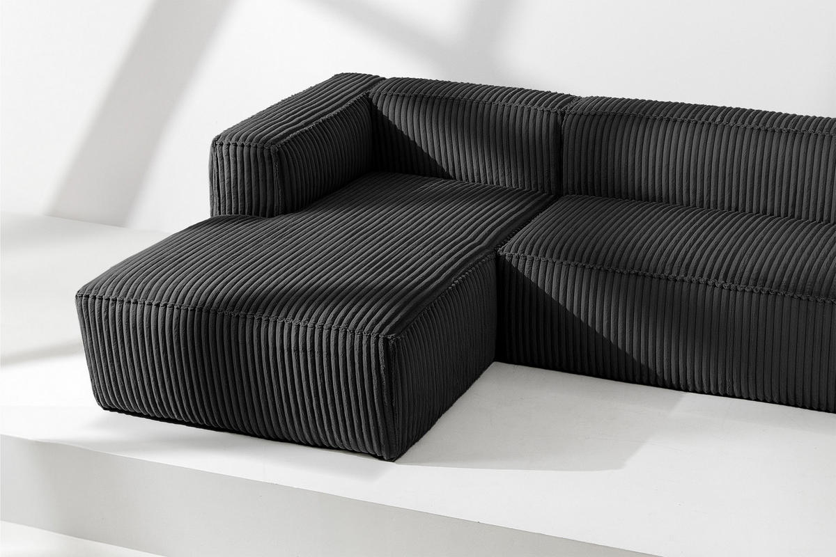 ECKSOFA-LINKS FEROX Modern, Cord-Stoff, schwarz - Schwarz, Textil (305/175cm) - KONSIMO®