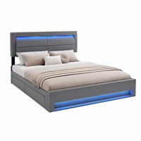 POLSTERBETT mit USB, LED und 4 Schubladen 140x190 cm PU Grau - Grau, Metall (140/190cm) - Meubliv
